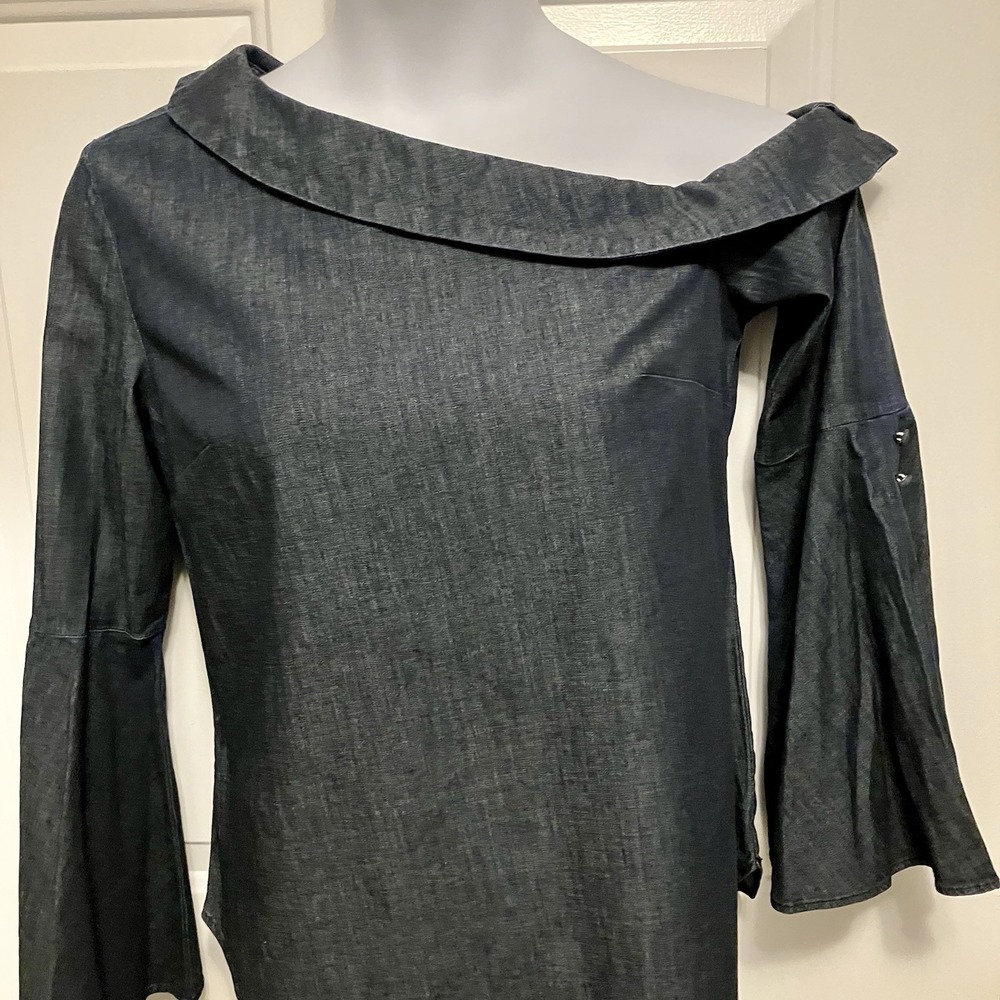 Banana Republic Size 8 Flared Sleeve One Shoulder Denim Blouse Top Women's